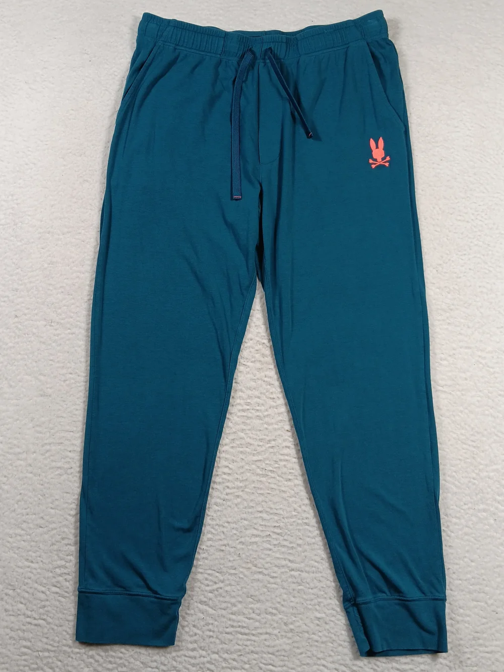 Psycho Bunny Joggers Mens Large Blue Novelty Jersey Lounge Pant Skull Drawstring